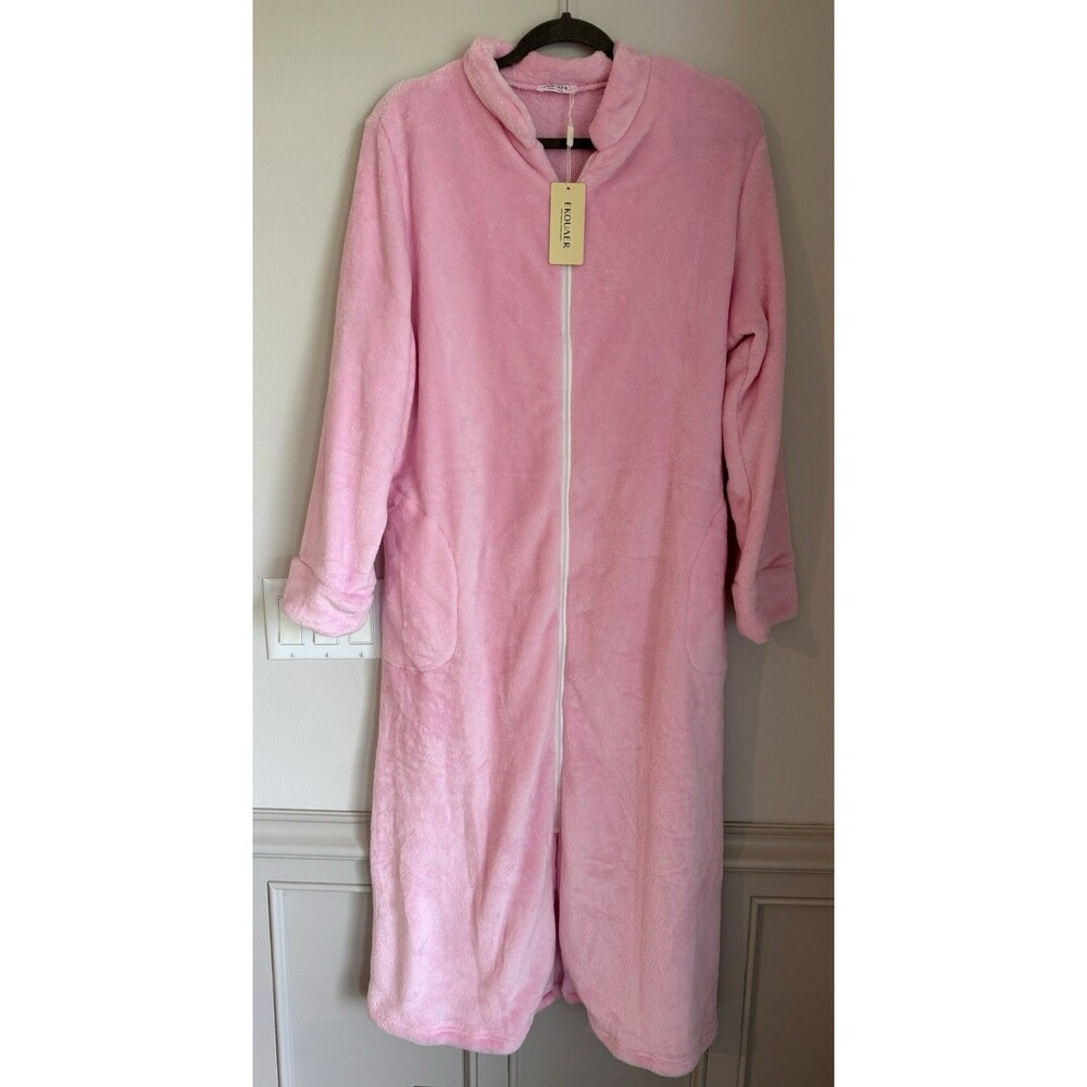 Ekouaer Women Zipper Robe House Coat Zipper Bathrobes Pink